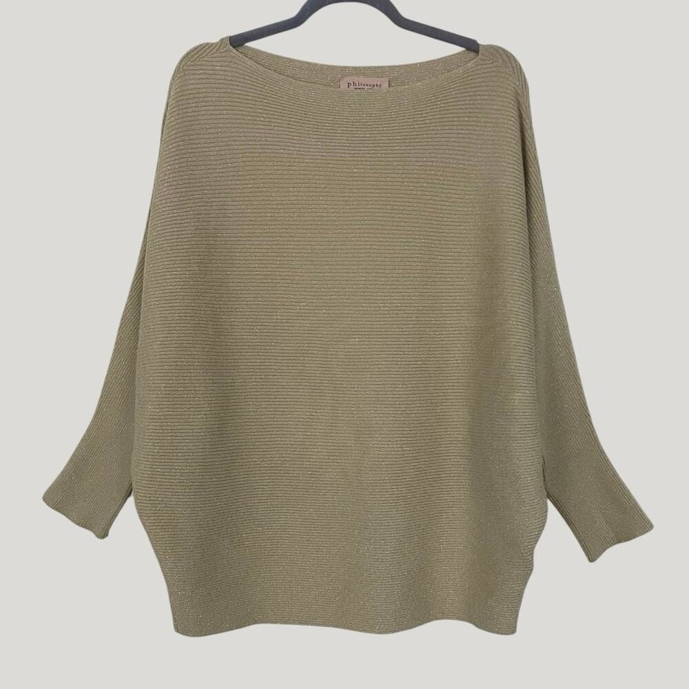 Philosophy Beige & Gold Metallic Knit Sweater
